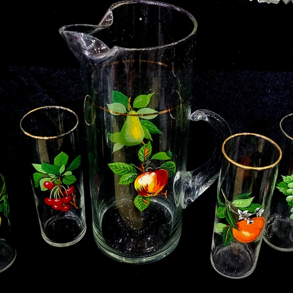 West Virginia Glass Company Glass Pitcher and Tumblers, Late 20th Century